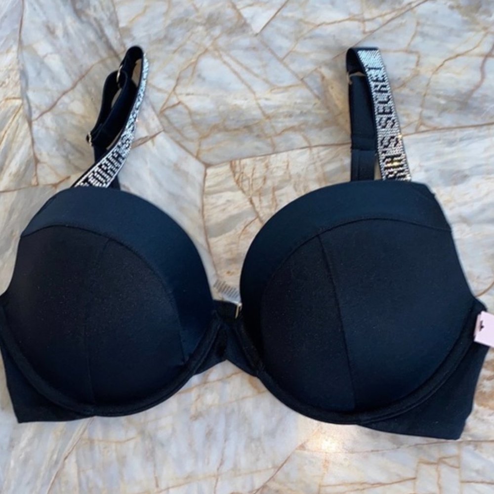 34B Victoria's Secret Swim Shine Strap Push-Up Sexy Tee Bikini‎ Top Black